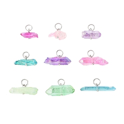 Нержавеющая Сталь Цвет Подвески из окрашенных натуральных кварцевых кристаллов, с 304 кольцами из нержавеющей стали, разноцветные, цвет нержавеющей стали, 9~11x15~30x5~10 мм, отверстие : 5 мм