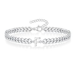 Letter F Письмо 304 браслеты из нержавеющей стали, браслеты-цепочки для мужчин, цвет нержавеющей стали, Буква F, 7-7/8 дюйм (20 см)