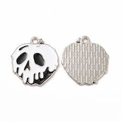 Белый Стойки обшивки сплава эмали подвески, без кадмия, без никеля и без свинца, Хэллоуин тема, очарование яблочного черепа, платина, белые, 21x20x1.5 мм, отверстие : 1.8 мм
