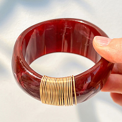 Темно-Красный Массивные браслеты из мраморной смолы для женщин, с обмоткой из золотой проволоки, темно-красный, внутренний диаметр: 2.56 дюйм (6.5 см)