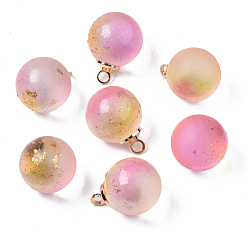 Орхидея Двухцветные прозрачные стеклянные подвески, с петлей из латуни, покрытой светлым золотом, матовые, с блеском порошок, круглые подвески, сиреневые, 16x12 мм, отверстие : 2 мм