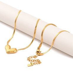 Настоящее золото 14K Ионное покрытие (IP) 304 кулон в форме сердца из нержавеющей стали, плоская цепочка в виде змеи для женщин, реальный 14 k позолоченный, 17.52 дюйм (44.5 см)