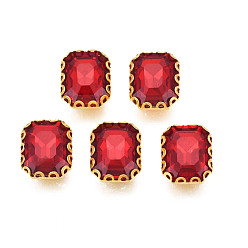 Малиновый Шить на горный хрусталь, прозрачные стеклянные стразы, с настройками железного зубца, граненые, прямоугольные, малиновый, 11x9x4.5 мм, отверстие : 0.9 мм