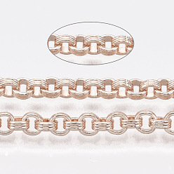 Розовое Золото Железные канавки цепи Роло, несварные, с катушкой, розовое золото , 4.2x1.6 мм, около 82.02 футов (25 м) / рулон
