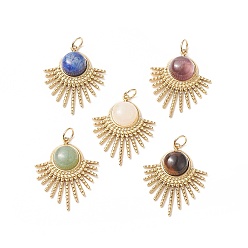 Смешанные камни Природные каменные смешанные подвески, фанатские прелести, с ионным покрытием (ip) позолота 304 выводы из нержавеющей стали, 25.5x21x6 мм, отверстие : 3.6 мм