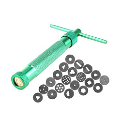 Средний Аквамарин Комплект для изготовления пресса для печенья из нержавеющей стали, с 20 дисками с трафаретами для печенья, для изготовления печенья своими руками, узор цветок/шестиугольник/капля, средний аквамарин, 145x128x20 мм