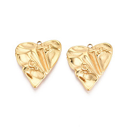 Настоящее золото 18K 304 подвески из нержавеющей стали, сердце, ионное покрытие (ip), реальный 18 k позолоченный, 30x26x5 мм, отверстие : 2 мм