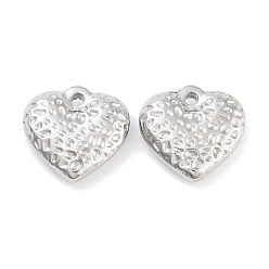 Stainless Steel Color Non-Tarnish 304 Stainless Steel Pendants, Textured Heart Charm, Stainless Steel Color, 16x16.5x5mm, Hole: 2mm