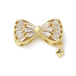 Настоящее золото 18K Латунные микро проложить кубического циркония подвески, бантом прелести, реальный 18 k позолоченный, 17x21x6 мм, отверстие : 1.8 мм