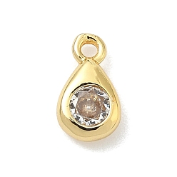 Прозрачный Латунные микро проложить кубического циркония прелести, слезинки, без кадмия и без свинца, долговечный, стойки покрытие, реальный 18 k позолоченный, прозрачные, 7.5x4.5x2 мм, отверстие : 1 мм