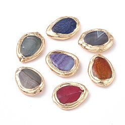 (52) Непрозрачная лаванда Природных бисера агат, с позолоченным латунным краем, окрашенная и подогревом, слеза, разноцветные, 23~24x17~18.5x4.5~6.5 мм, отверстие : 0.8 мм