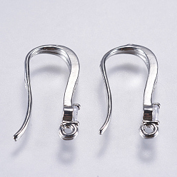 Platinum Brass Micro Pave Cubic Zirconia Earring Hooks, with Horizontal Loop, Lead Free & Cadmium Free, Platinum, 18.5x12x2mm, Hole: 1mm, 19 Gauge, Pin: 0.9mm