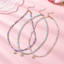 (52) Непрозрачная лаванда 3 шт. 3 стили подвеска в виде морской черепахи из латуни, ограненная круглая, ожерелья из бусин натурального аквамарина, амазонита и окрашенного агата, золотые, разноцветные, 15.98 дюйм (40.6 см), 3 шт / комплект