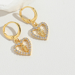 Сердце Латунные кубических серьги циркония обруч, золотые, сердце, 27x13 мм
