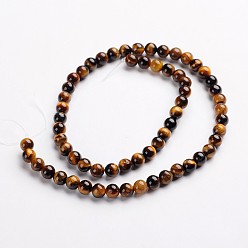 Tiger Eye Round Natural Tiger Eye Gemstone Bead Strands, 6mm, Hole: 1mm, about 63pcs/strand, 14.9 inch