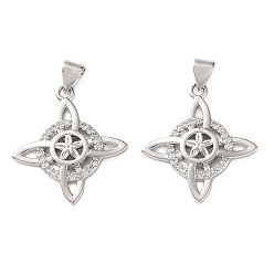 Платина Латунные микропаве прозрачные подвески с фианитом, ведьмы узел викканский символ прелести, платина, 24.5x21.5x2.5 мм, отверстие : 4x3.5 мм