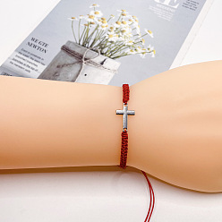 Темно-Красный Сплав браслеты с поперечными связями для мужчин и женщин, с нейлоновым плетеным шнуром, платина, темно-красный, 5-7/8~12-5/8 дюйм (15~32 см)