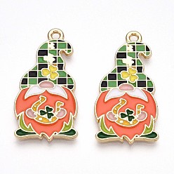 Коралловый Подвески из эмали и сплава, без свинца и без кадмия, чары гномов, золотые, коралл, 30x15x1.2 мм, отверстие: 1.6 мм ..