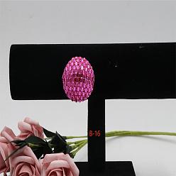 Фуксин Полукруглые серьги-гвоздики из сплава со стразами, со стеклом, платина, фуксиново-красные, 40x40 мм