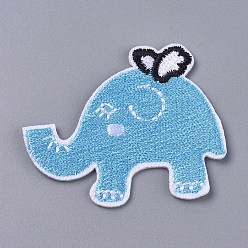 Sky Blue Computerized Embroidery Cloth Iron On/Sew On Patches, Costume Accessories, Elephant, Sky Blue, 47x41x1mm