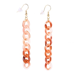 Light Coral Acrylic Curb Chain Tassel Earrings, Dangle Earrings, with Golden Plated Brass Earring Hooks and Plastic Ear Nuts, Light Coral, 87mm, Pin: 0.8mm