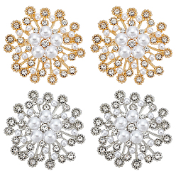 Платиновый & Золотой 4 шт. булавки для лацканов одежды со стразами из цветочного сплава, с пластиковой жемчужины, платиной и золотом, 46.5~47.5 мм