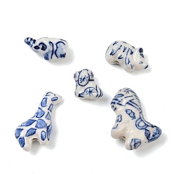 Mixed Shapes Фарфоровые бусины в сине-белых тонах с изображением животных, Китайские керамические бусины, расписанные вручную, разнообразные, 11~22x14~27.5x8.5~11 мм, отверстие : 1.6~2 мм