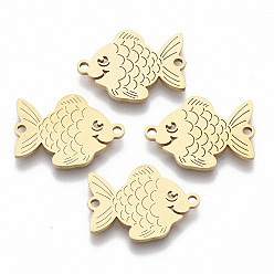 Золотой 201 соединительные звенья нержавеющие, лазерная резка, золотая рыбка, золотые, 13.5x18x1 мм, отверстие : 1.4 мм