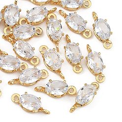 Clear SHEGRACE Brass Pave Cubic Zirconia Oval Connector Charms, Cadmium Free & Nickel Free & Lead Free, Long-Lasting Plated, Real 18K Gold Plated, Clear, 11.5x4.5x4mm, Hole: 1mm and 1.2mm