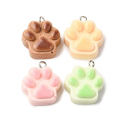 (52) Непрозрачная лаванда Непрозрачные подвески смолы, отпечаток лапы, с платиновыми тоновыми железными петлями, разноцветные, 21.5~22x19~20x10~10.5 мм, отверстие : 2 мм