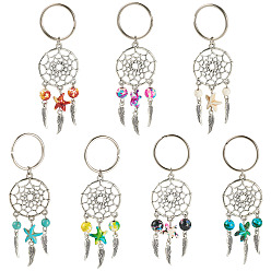 Античное Серебро 7брелок из сплава и синтетической бирюзы, с железной фурнитурой, звезда, античное серебро, 92 мм, 7 шт / комплект