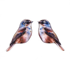 Сиена Эпоксидная смола подвески, птица, с золотой фольгой и блестками, цвет охры, 30.5x12x2 мм, отверстие : 1.2 мм