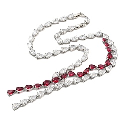 Crimson Brass Micro Pave Cubic Zirconia Necklaces, Teardrop, Crimson, 19.33 inch(491mm)