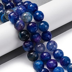 Средно-синий Нити бусин из натурального агата с прожилками дракона (окрашенные и нагретые), граненые, круглые, светло-синий, 15~16 мм, отверстие : 1.5 мм, около 25 шт / нитка, 14.96''~15.55'' (38~39.5 см)