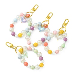 Mixed Color Resin & Acrylic Beaded Wristlet Charm Keychains, with Alloy Swivel Clasps, Heart, Mixed Color, 13cm
