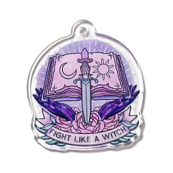 Book Акриловые подвески с принтом на хэллоуин, слово бой как ведьма, шаблон книги, 38x32.5x2 мм, отверстие : 2 мм