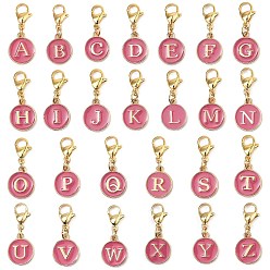Золотой 26 шт. 26 стили плоские круглые с буквой a`z сплав эмаль подвеска украшение, застежки-лобстеры подвески для рюкзака брелок украшения, золотые, 28 мм, 1 шт / стиль