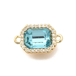 Темно-Голубой Подвески-коннекторы из латуни с микропаве из прозрачного кубического циркония и стекла, прямоугольник ссылки, реальный 18 k позолоченный, глубокое синее небо, 15x9x5 мм, отверстие : 1.2 мм.