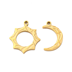 Золотой 304 подвески из нержавеющей стали, слева и справа, прелести для пар, очарование солнца и луны, золотые, 18~20x11~18x2 мм, отверстие : 1.6 мм, 2 шт / комплект