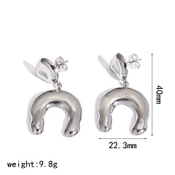 Stainless Steel Color 304 Stainless Steel Stud Dangle Earrings, Horseshoe, Stainless Steel Color, 40x22.3mm