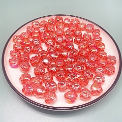 Rouge Jolies perles acryliques transparentes, de couleur plaquée ab , impression de patte de chat, rouge, 16x18.5mm, Trou: 4mm