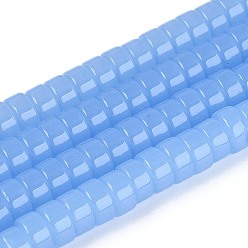 Светло-Голубой Стеклянные бусины, имитация нефрита , плоско-круглые, Небесно-голубой, 6~6.5x3~3.5 мм, отверстие : 0.8~1 мм, около 112~120 шт / нитка, 14.57~15.16'' (37~38.5 см)