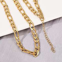 Золотой 6мм 304 ожерелья из нержавеющей стали в виде цепочки Фигаро для женщин, ионное покрытие (ip), золотые, 17.83 дюйм (45.3 см)