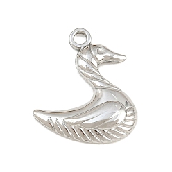 Stainless Steel Color 304 Stainless Steel Pendants, Swan Charms, Stainless Steel Color, 22x19.5x3mm, Hole: 2mm