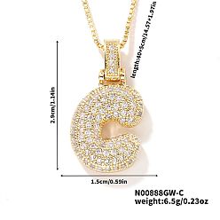 Letter C Элегантные латунные микропаве прозрачные кубические цирконии 3d начальные ожерелья, идеальный подарок для нее, золотые, буква С, 15.75 дюйм (40 см)