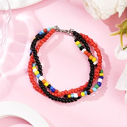 Красный Многорядные браслеты из стеклянных бусин для женщин, круглые, красные, 7-3/4~7-7/8 дюйм (19.7~20.1 см)