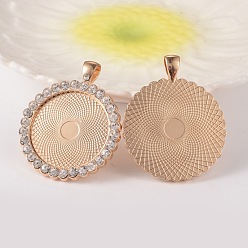 Crystal Flat Round Alloy Rhinestone Pendant Cabochon Settings, Cadmium Free & Lead Free, Picture Memory Frame Pendants, Light Gold, Crystal, Tray: 30mm, 48x39x3.5mm, Hole: 4x7mm, 31pcs/bag
