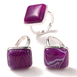 Полосатый Агат Регулируемые кольца из натурального агата с полосками, с латунной основой, без свинца и без кадмия, ромб, ромб: 24x25 мм, размер США 9 3/4 (19.5 мм)