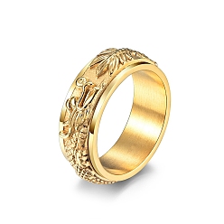 Golden Dragon Pattern Stainless Steel Rotating Finger Ring, Fidget Spinner Ring for Calming Worry Meditation, Golden, US Size 10(19.8mm)