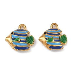 Синий 304 нержавеющей стальной эмали подвески, рыба, реальный 18 k позолоченный, ионное покрытие (ip), синие, 12.5x12.5x4 мм, отверстие : 1.2 мм